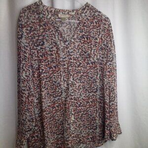 Loft Blouse Small Women Sheer Long Sleeve Pockets Pattern Multi Color